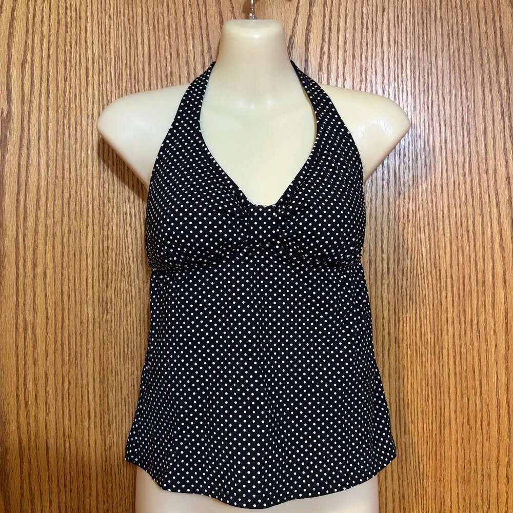 Lands' End Halter style Tankini Black with White polka Dots Size 6